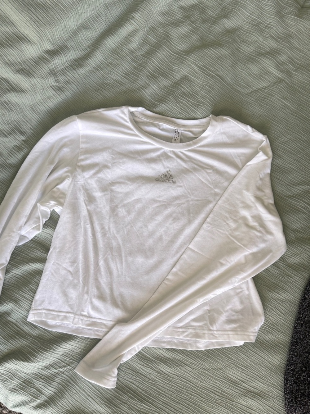 Adidas white long sleeve bedazzled logo